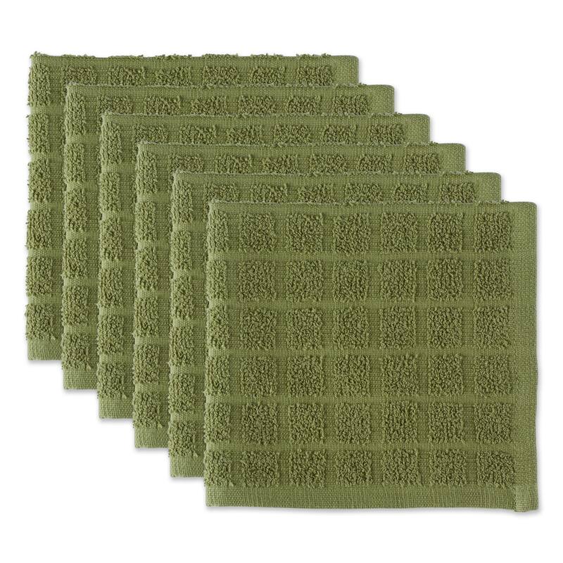 DII Solid Windowpane Terry Dishcloth Set of 6 - Antique Green