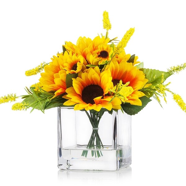 Faux Potted Plant Cream Sunflowers Succulent Artificial Floral Centerpiece Decor 