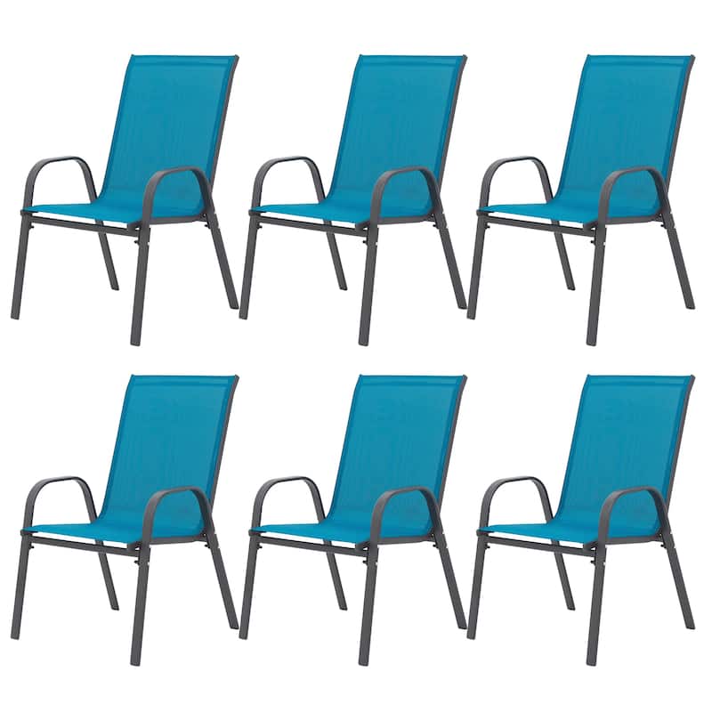 6 Piece Patio Chairs, Outdoor Camping Chairs with Breathable Textilene Fabric, Set of 6 Garden Chairsfor Garden Patio - Blue