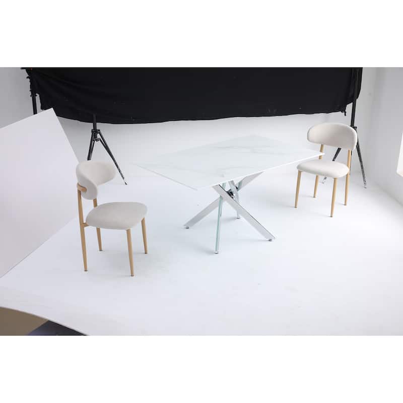 Modern rectangular tempered glass table and silver iron frame