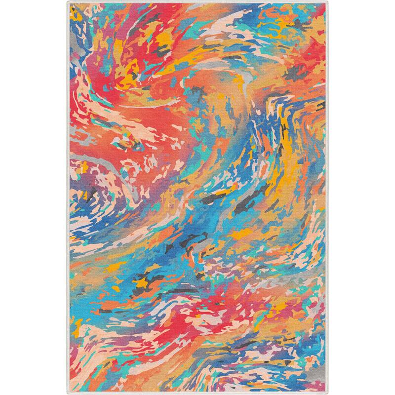 Well Woven Abstract Harmony Modern Boho Marble Flat-Weave Area Rug