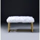 preview thumbnail 2 of 3, Modern Style Faux Fur Upholstered Bench with Geometrical Side Panels, White and Gold - 21 H x 17.5 W x 37.5 L Inches