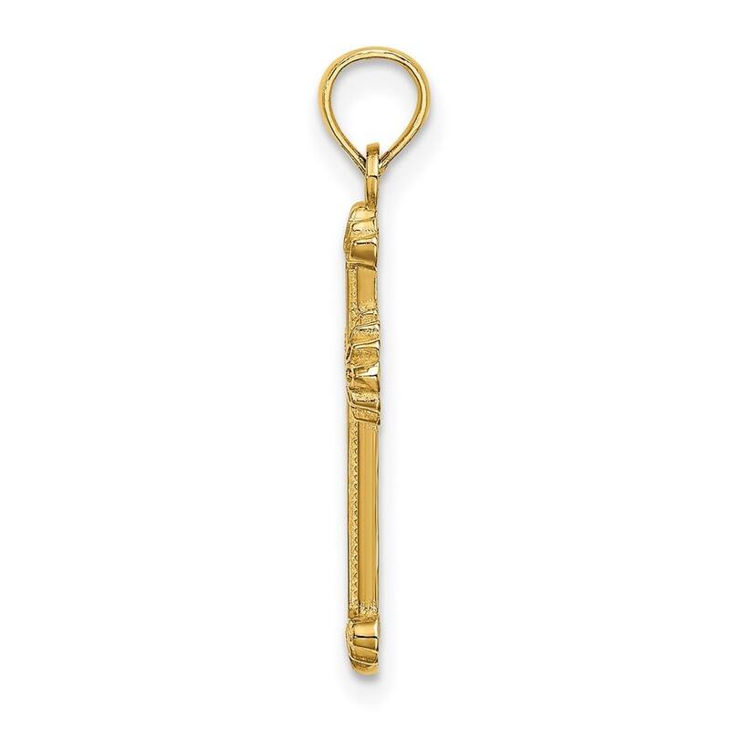 Curata 14k Yellow Gold Textured Leaf Edges Budded Cross Necklace 18mm x 25mm