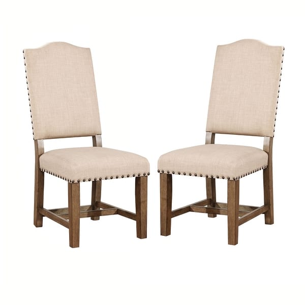 slide 2 of 6, Fabric Upholstered Solid Wood Side Chair, Pack of Two, Beige and Brown