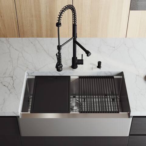 VIGO Camden Stainless Steel Kitchen Sink and Gramercy Faucet Set