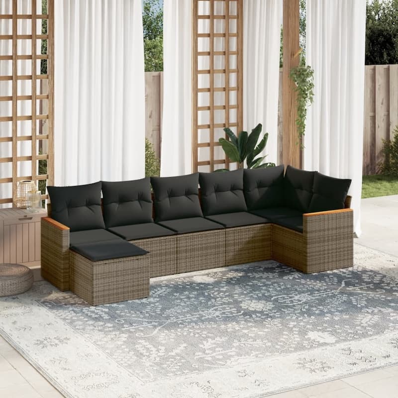 vidaXL Patio Sofa Set with Cushions Outdoor Conversation Furniture Poly Rattan - 24.4 x 24.4 x 27.2 in - Gray without table