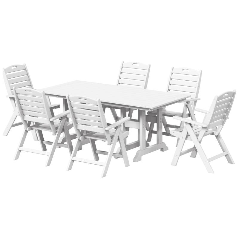 Laguna 7-Piece Rectangular Table Folding Highback Chair Dining Set