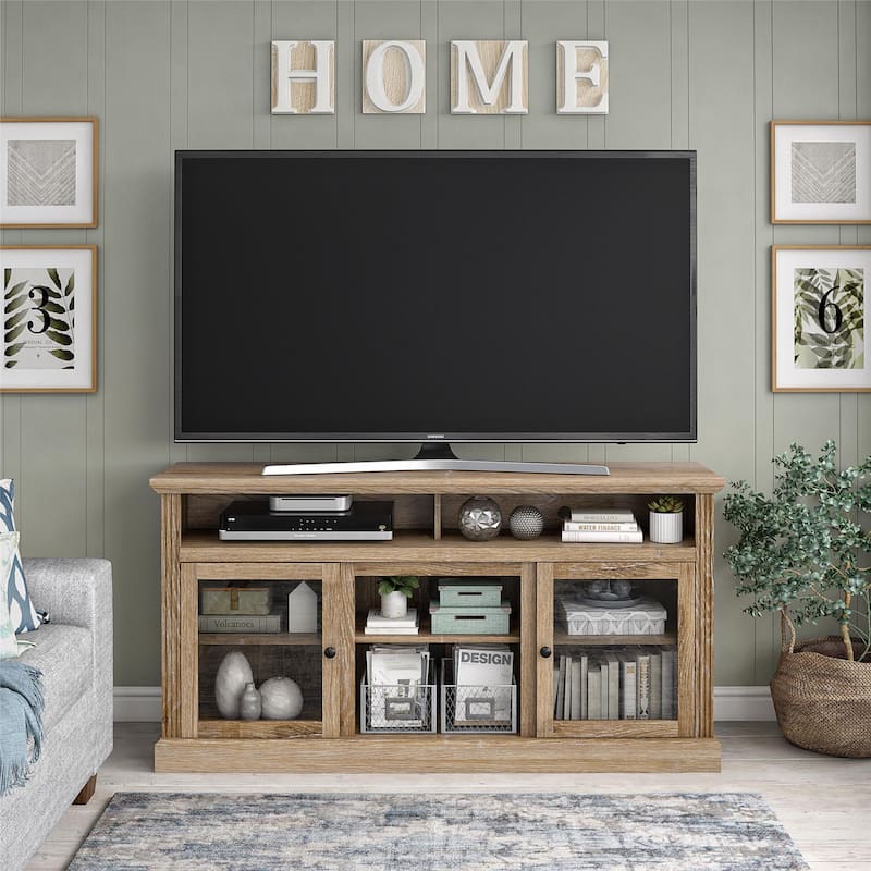 Rossetta 2-Side Cabinets TV Stand with Open Shelf and Center Shelves, up to 65" - Natural