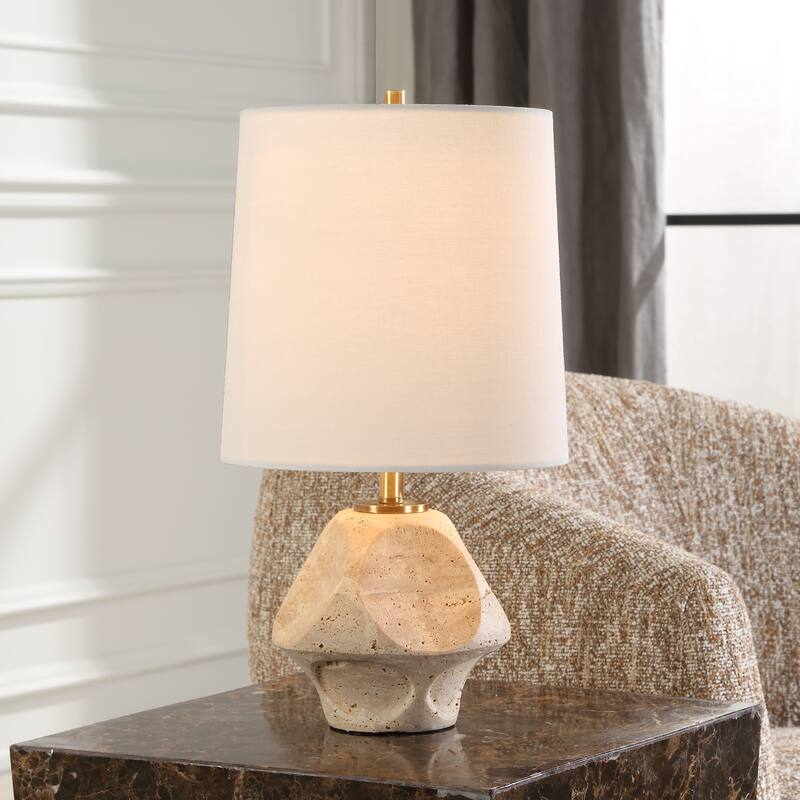 Uttermost Indent Travertine Accent Lamp - 16.25'' H X 9'' W X 9'' D