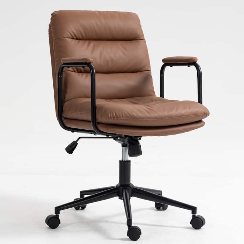 GDF Studio - Ergonomic PU Leather Mid-Back Office Chair with Reclining Backrest with Padded Armrests and 360° Swivel Mobility