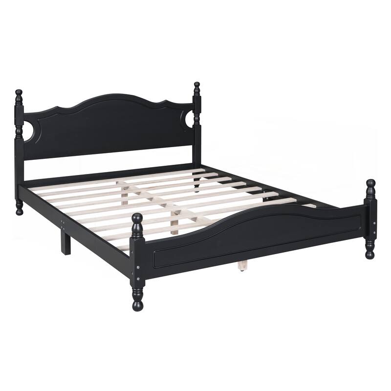 Retro Style Queen Size Wood Platform Bed Frame
