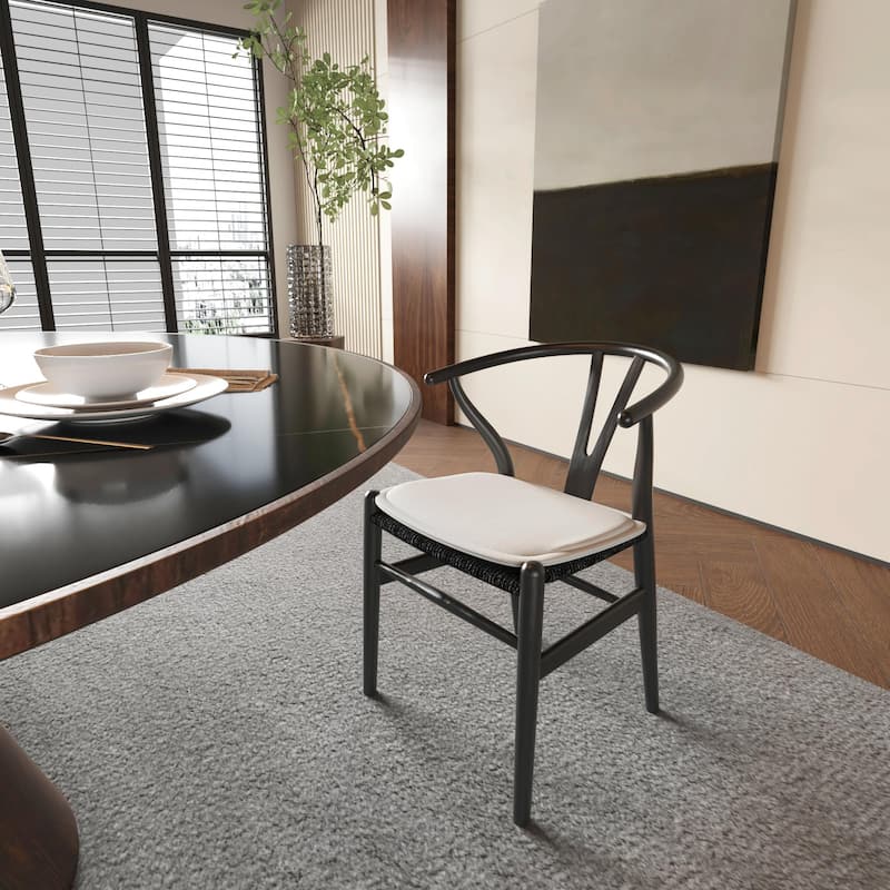 Solid Wood Weave Dining Chair - Black