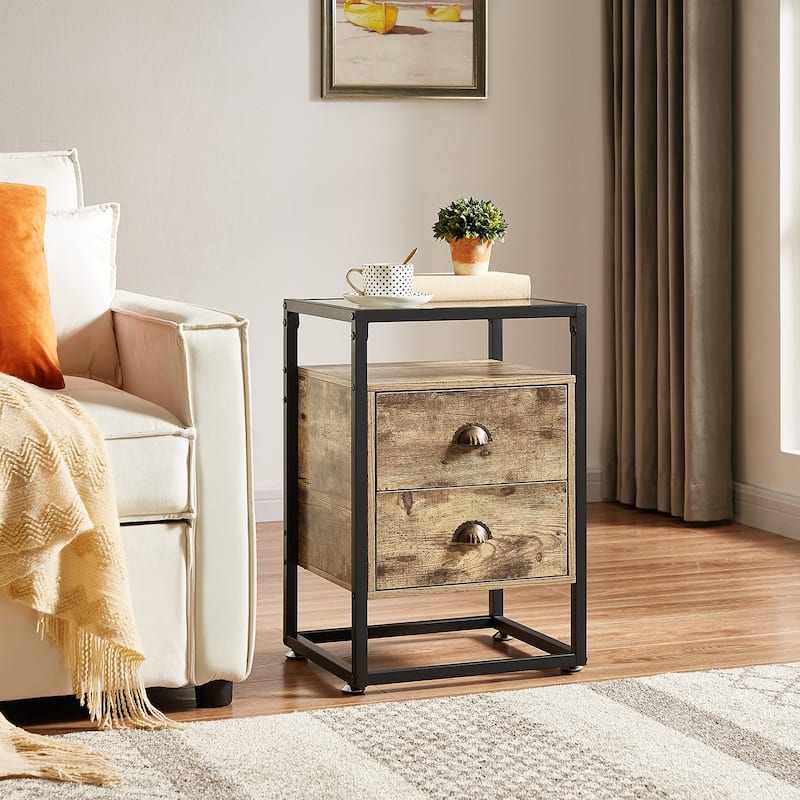 Javlergo 2-Drawer Nightstand with Tempered Glass Top, Set of 2