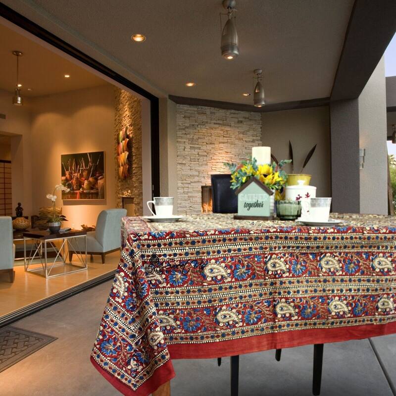 Block Print Floral Paisley Elephant Tablecloth Rectangle