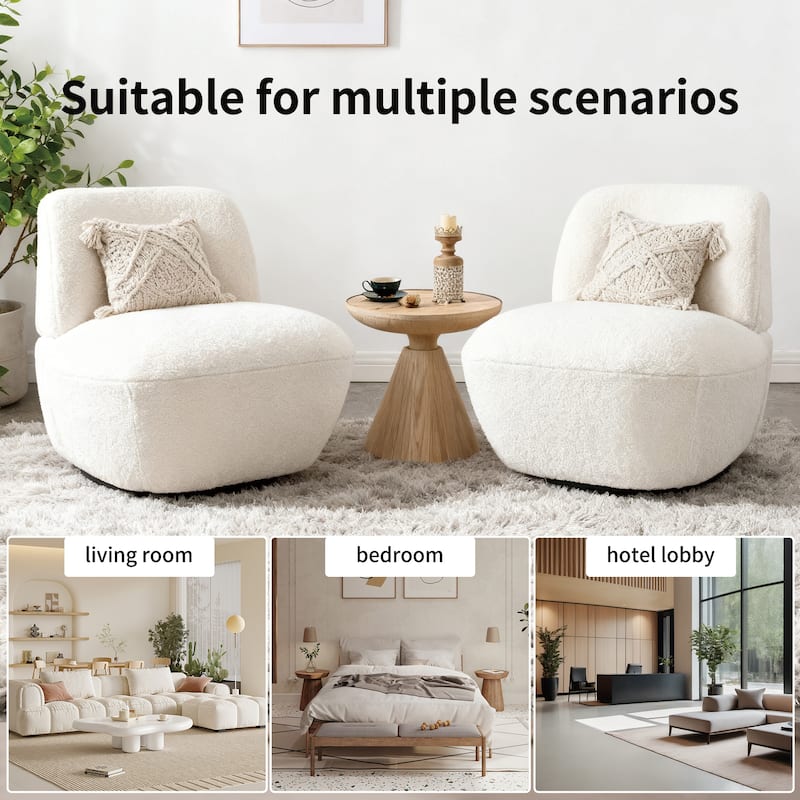 Modern 27" W Swivel White Boucle Upholstered Accent Chair