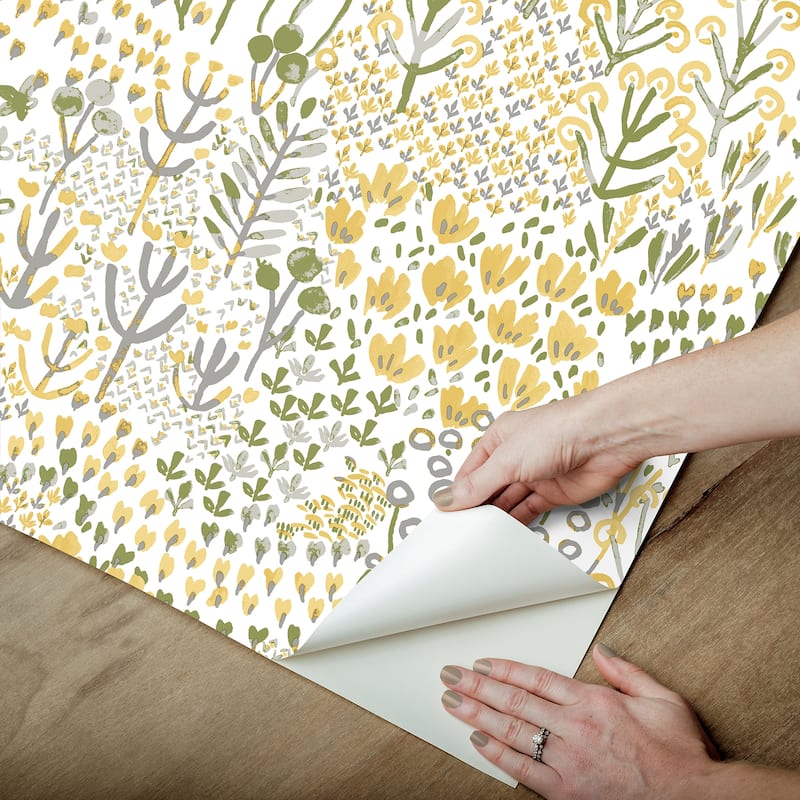 Flower Parade Yellow Peel and Stick Wallpaper