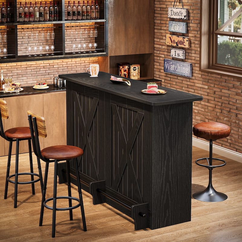 63-Inch Bar Table, 2-Tier Bar Cabinet Height Pub Table with Footrest - N/A