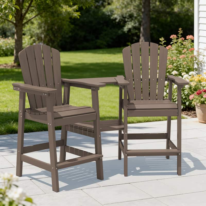 Outdoor Tall Adirondack Chair Set of 2 with Connecting Tray