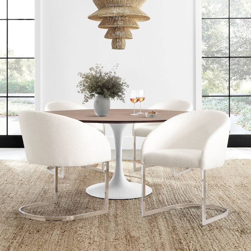 Modern Fabric Upholstered Dining Chairs, Boucle Arm Side Chair - 30" H x 22.2" W x 21.7" D