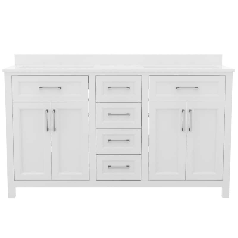 Bathroom Vanity with 2 Sinks, 2 Storage Cabinets, and 6 Drawers - 18.5"D x 60"W x 37.5"H