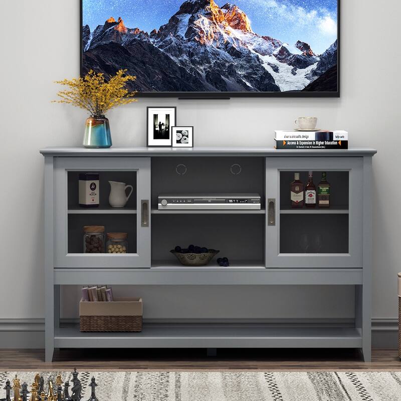Anmytek Grey Sideboard Buffet with Tempered Glass Doors Living Room Storage Cabinet - Grey