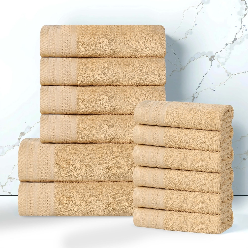Superior Honeycomb Textured Border Cotton Medium Weight 12 Piece Towel Set