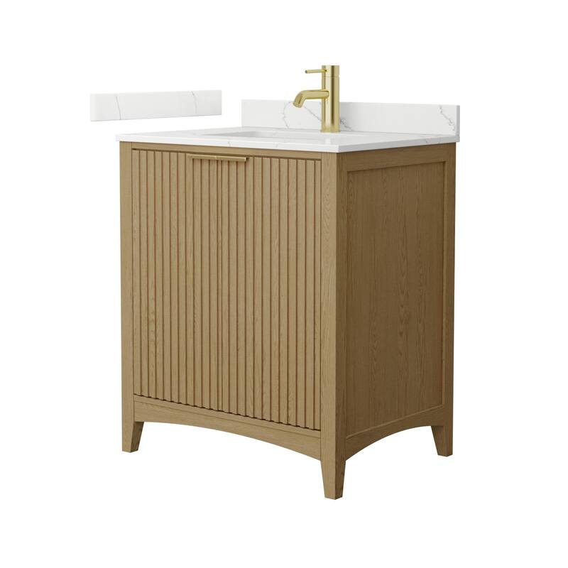 Wyndham Collection WCF9191-30S-QTZ-UNSMXX Palmilla 30" Free Standing - Natural Oak / Giotto Quartz Top / Brushed Gold