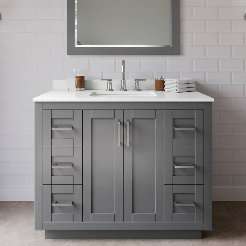 Wyndham Collection WCF292942S-QTZ-US3MXX Miranda 42" Free Standing - Dark Gray / White Quartz Top / Brushed Nickel