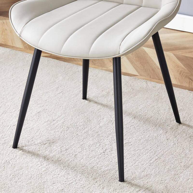 Extended Seat Cushion Pu Dining Chair Set-Four Pieces,Ergonomic Design.Smooth Line Design,Integral Metal Leg Structure