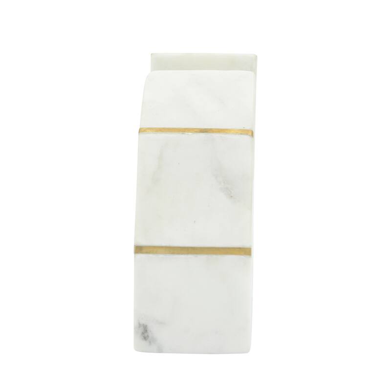 Set of 2 Marble Bookends Contemporary White and Gold Accent Decorative Bookends Book Display for Home or Office - 4" x 3" x 5"
