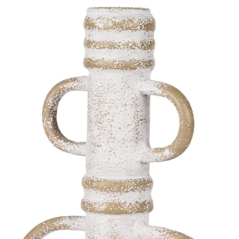 HomeRoots 14" White And Beige Metal Tabletop Sculpture - 5.91 in. x 13.78 in. x 3.94 in.