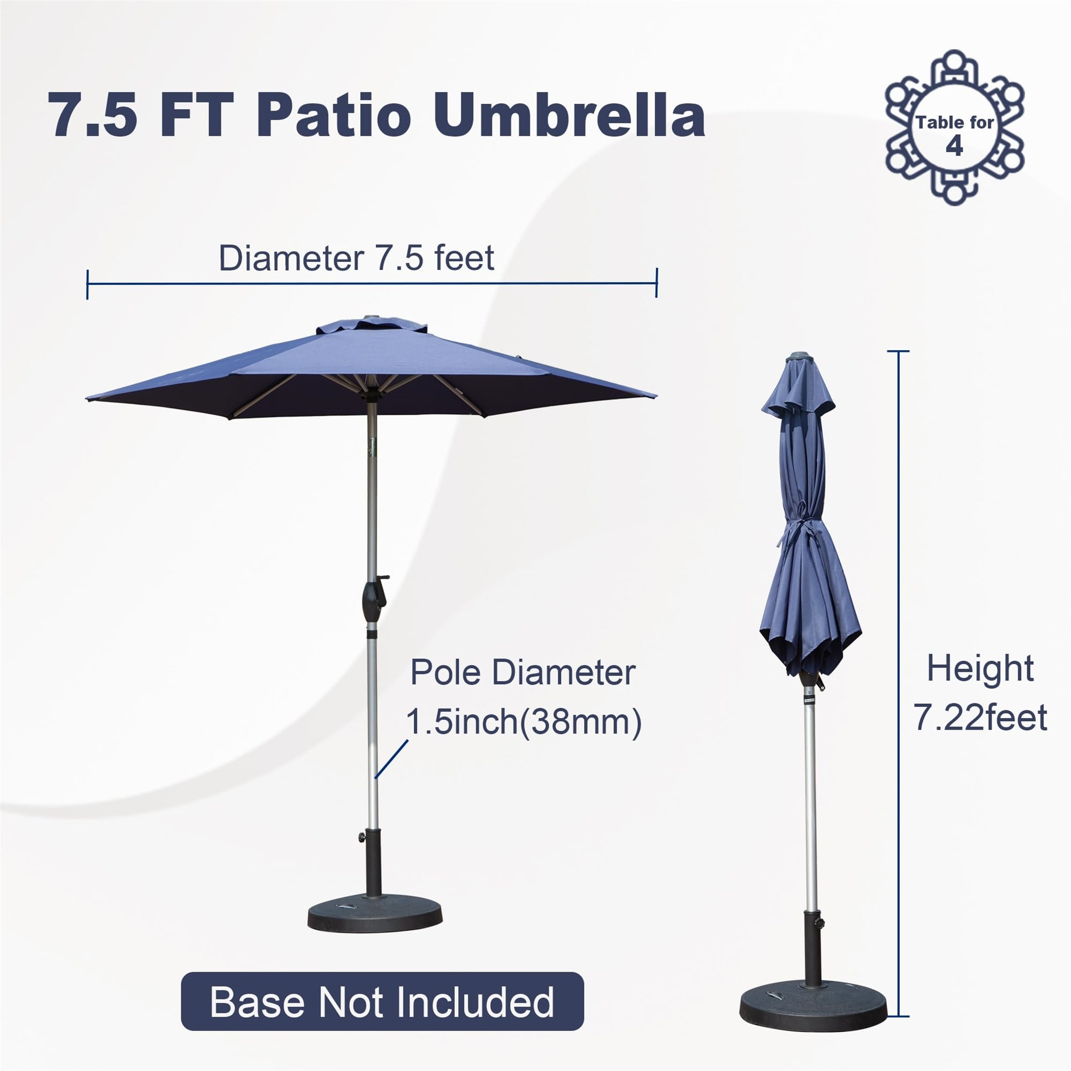 height of 7 foot patio umbrella Sunnydaze Outdoor with Tilt & Crank, Burnt Orange, 7.5ft Overall Dimensions Srinidhi 84 Umbrella with Counter