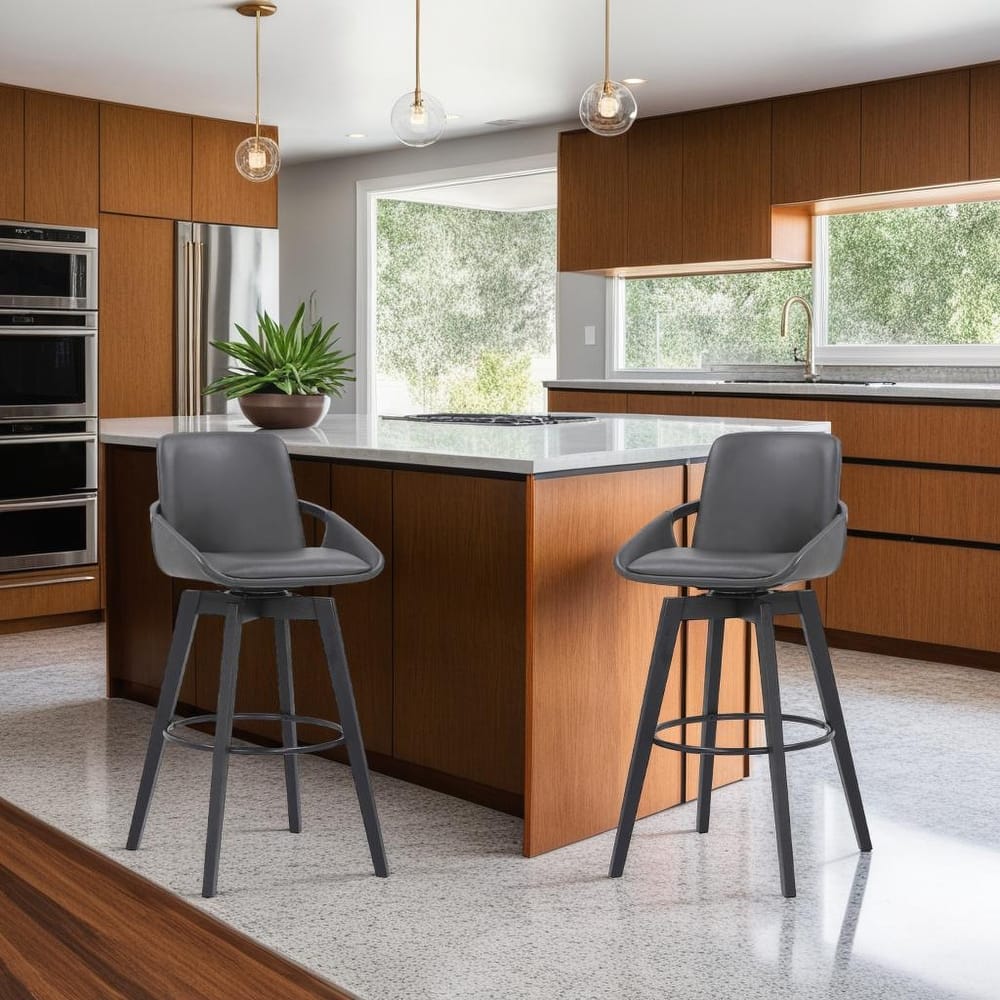 Baylor Mid-Century Swivel Bar Stool, Upholstered Counter Height Chair with Wood Frame