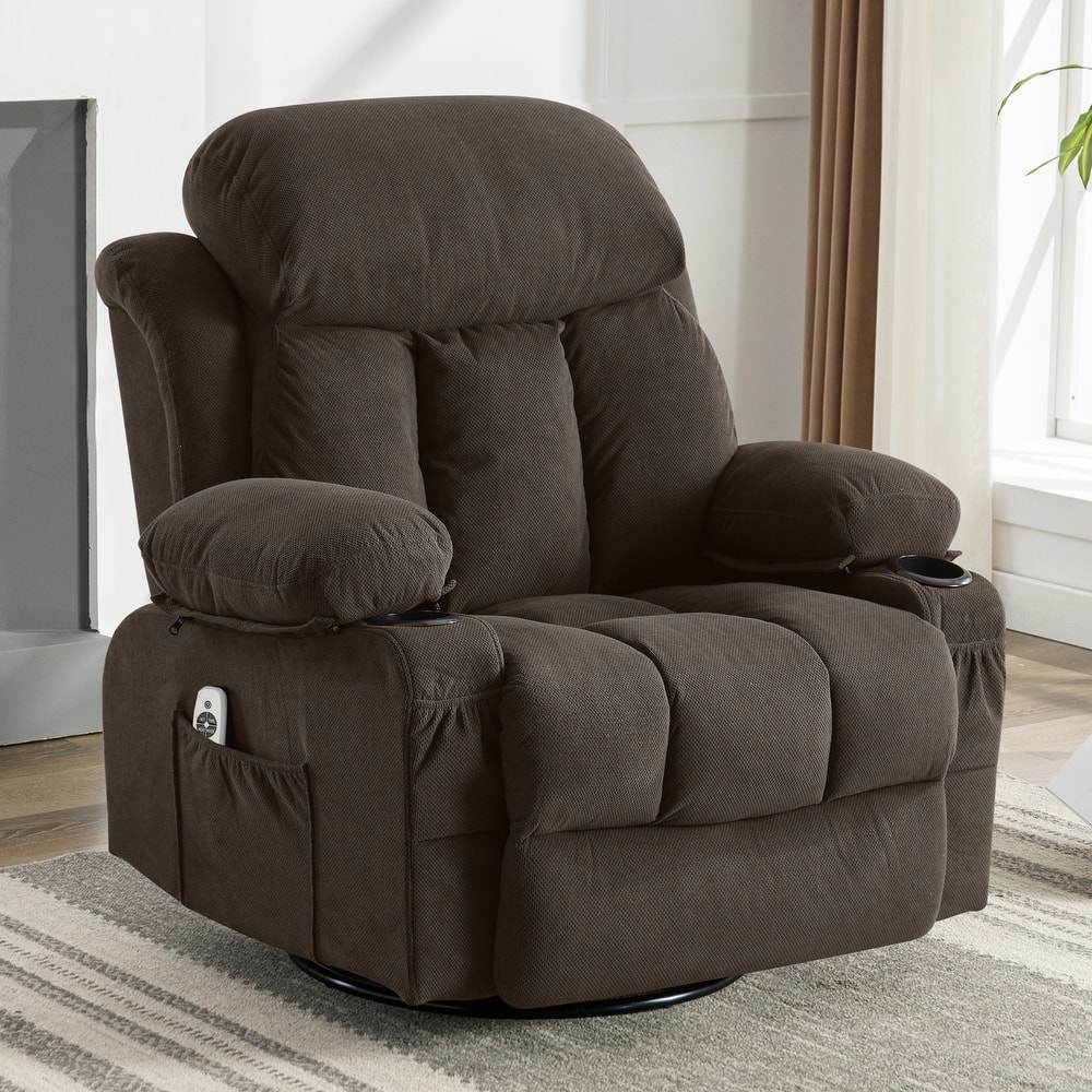 Rocker Recliner Chair with Heat & Massage, Swivel Recliner with USB and 2 Cup Holders, Ergonomic Single Lounge Sofa