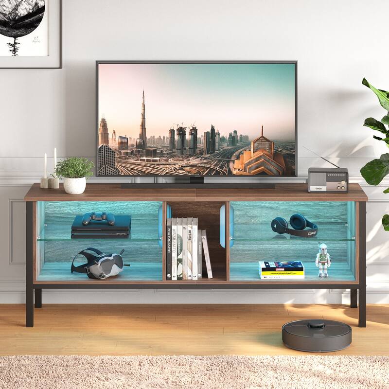 LED Entertainment Center with Shelves Gaming TV Stand for 70 inch TVs - 62 inches