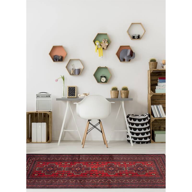 ECARPETGALLERY Hand-knotted Teimani Red Wool Rug - 3'9 x 6'6