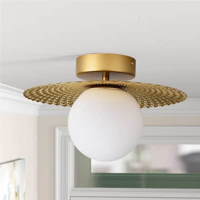 1-light Semi Flush Mount Light with White Globe