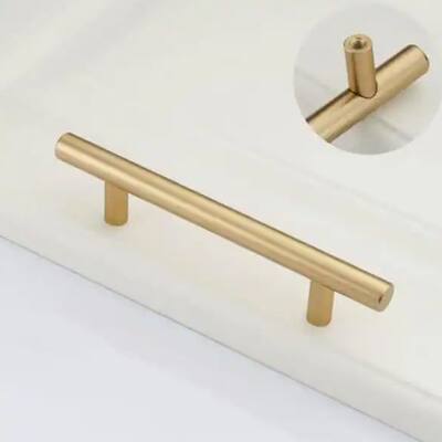 Brizza 5-1/16 in 128mm Brushed Solid Gold Cabinet Handle Drawer Pull