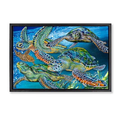 Stupell Tortoise Family Underwater Swim Framed Floater Canvas Wall Art Design By Tim Jeffs