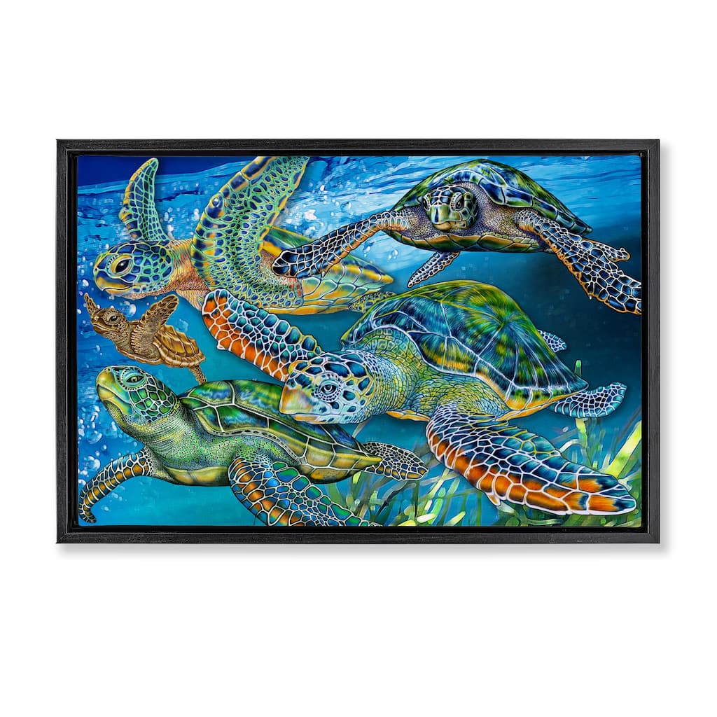 Stupell Tortoise Family Underwater Swim Framed Floater Canvas Wall Art Design By Tim Jeffs