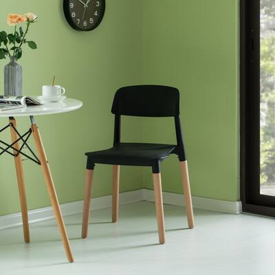 Modern Open Back Plastic Dining Chair with Beech Wood Legs