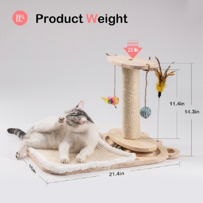 Cat Toy 1-Layer Turntable Cat Ball Toy with Feather Stick