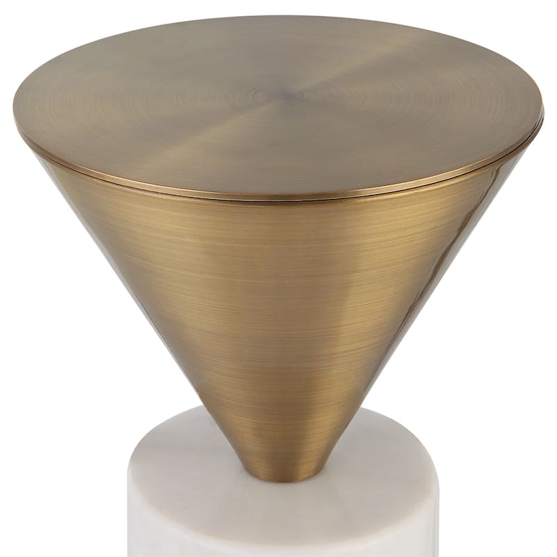 Drink Table with Inverted Conical Top - 20.25" - Brushed Brass and White