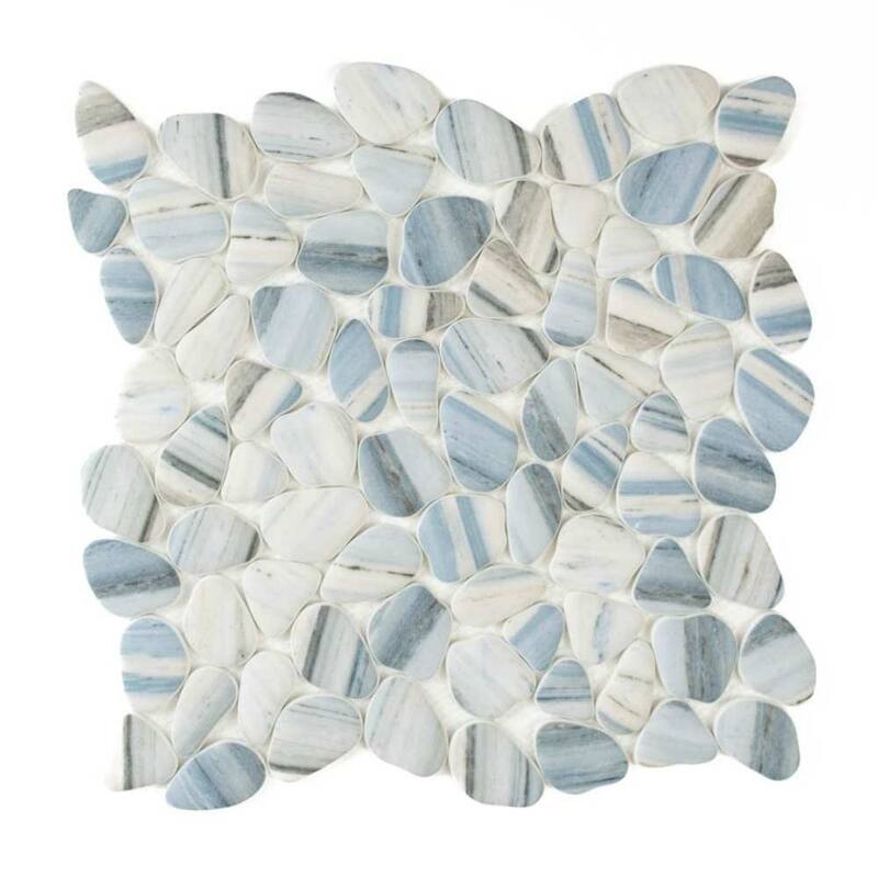 The Tile Life Huron Rock 12x12 Azul Glass Pebble Mosaic Floor & Wall Tile