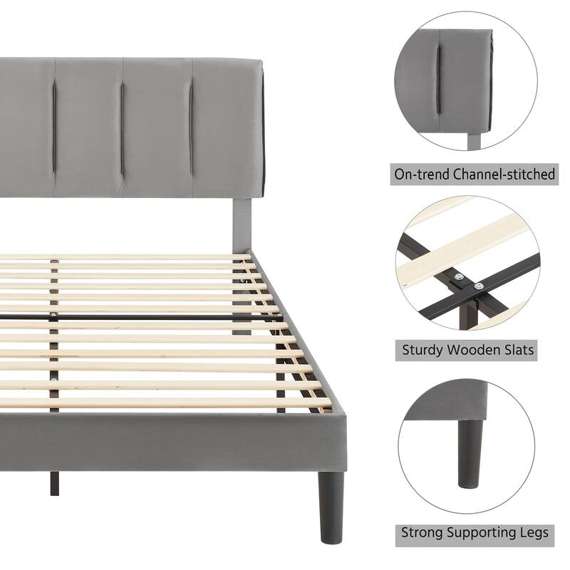 Javlergo Full/Queen Size Tufted Upholstered Bed Frame with Adjustable Height Headboard