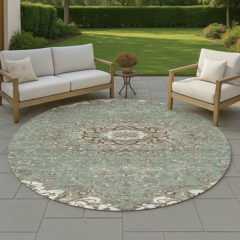 Machine Washable Indoor/ Outdoor Traditional Niko Chantille Rug - Sage - 8' x 8'