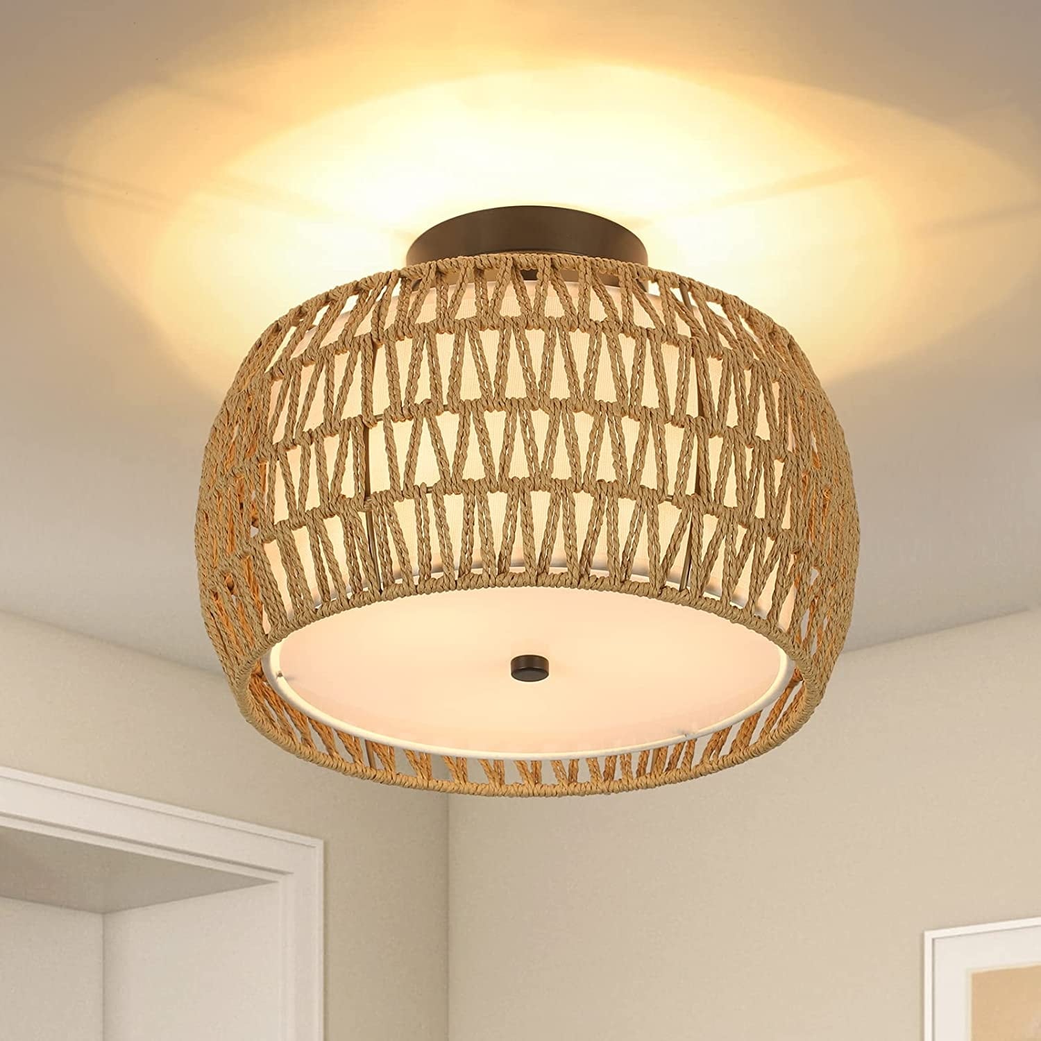 Rattan semi on sale flush mount