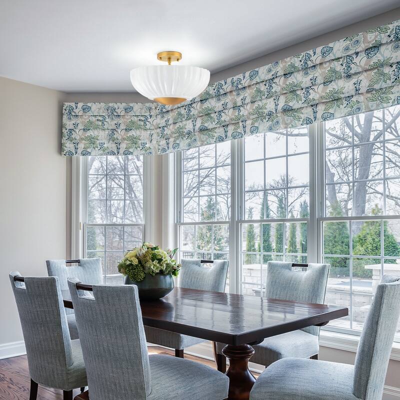 15'' in. W Brass Frosted White Glass Semi Flush Mount Ceiling Light - 15