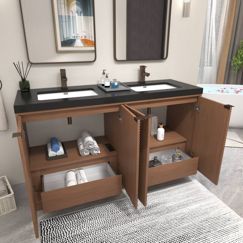 Milano 60" Freestanding Bathroom Vanity with Double Black Acrylic Sink