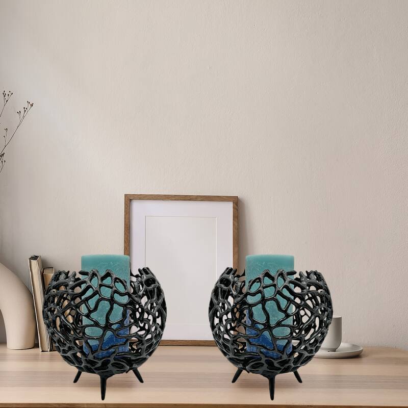 Decorative Handmade Aluminum Round Votive Candle holder Set of 2